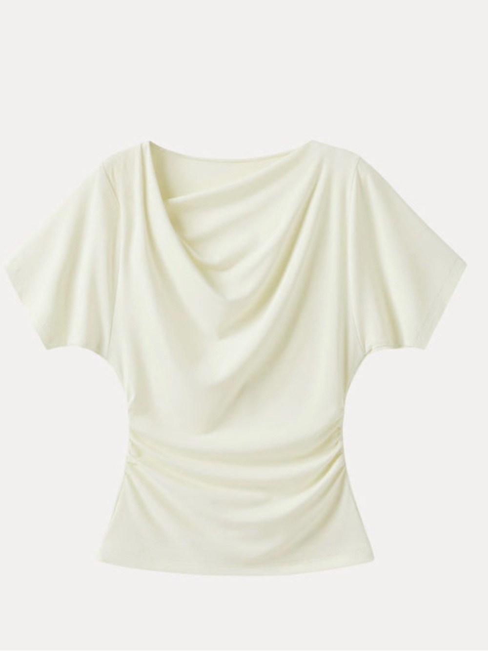 OGL Creamy Yellow cowl neck ruched Short-Sleeve Top- L